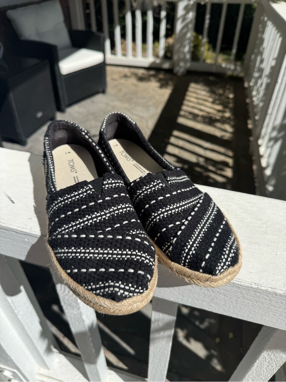 TOMS Black & White Woven Stripe Espadrilles
